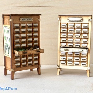 Miniature furniture 1/24 half scale herbalist apothecary dollhouse cabinet wood cabinet kit model gift for easter