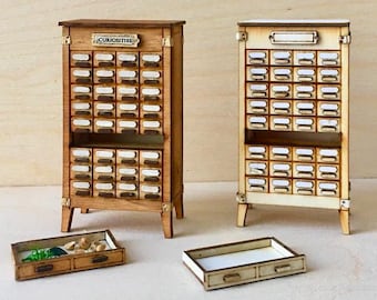 Miniature furniture 1/24 half scale herbalist apothecary dollhouse cabinet wood cabinet kit model gift for Christmas Day