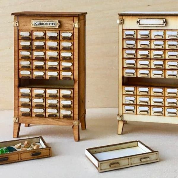 Miniature furniture 1/24 half scale herbalist apothecary dollhouse cabinet wood cabinet kit model gift for Christmas Day
