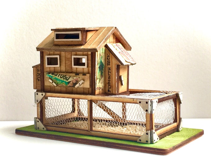 Dollhouse Miniature Grey Chicken Coop / Hen House / Hutch 112 Scale Etsy