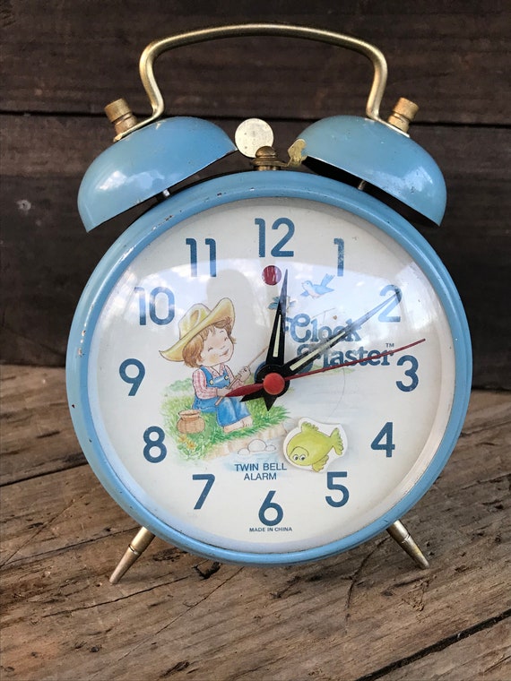 Clock Master Twin Bell Alarm Clock, Fishing Boy, Vintage Alarm Clock 