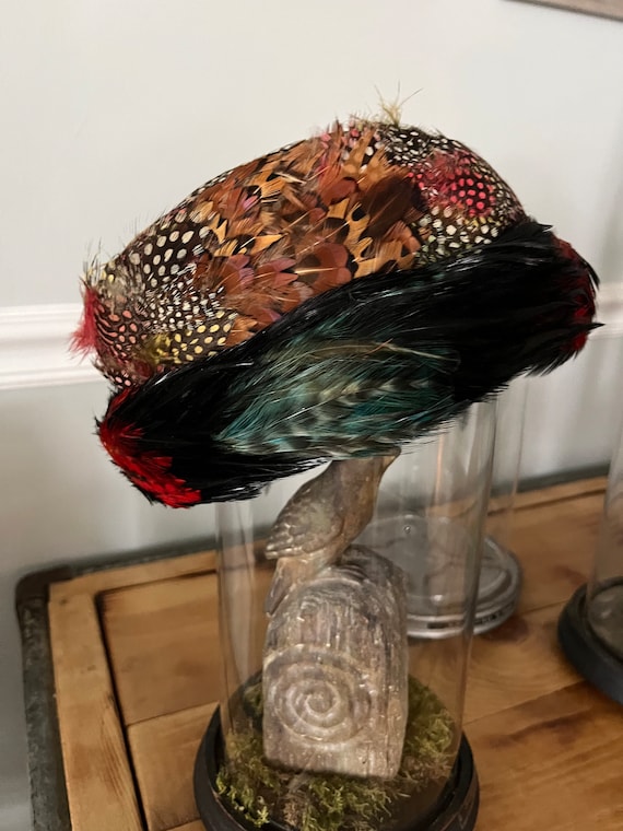 Gorgeous Vintage Pheasant Feathers Pill Box Hat