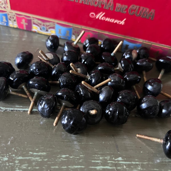 RESERVE for ROMA Vintage Czech Black Glass Knobs, Small Glass Draw Pulls, Small Draw Pulls, Doll Furniture