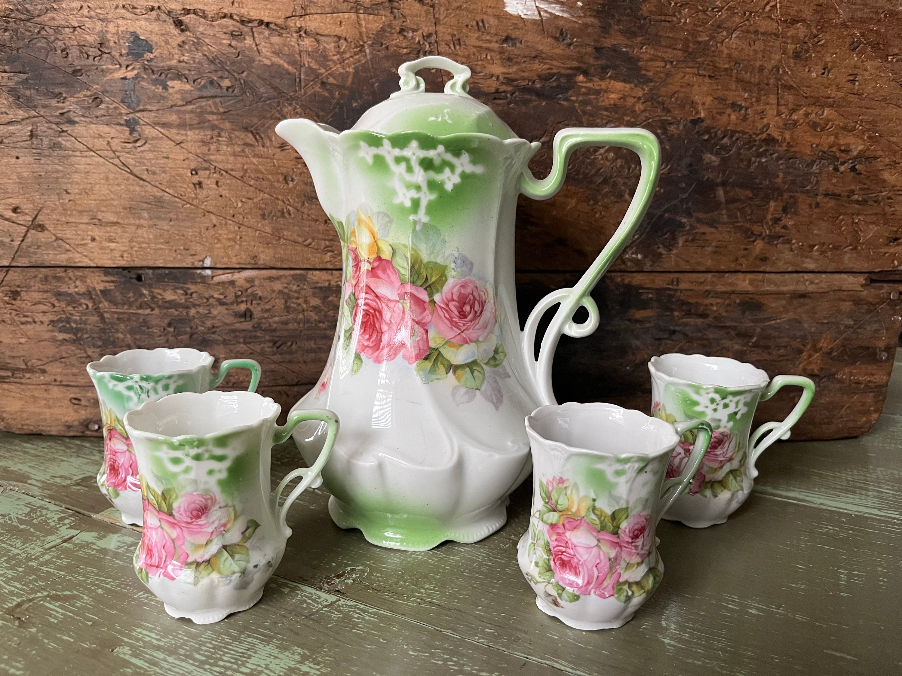 Antique Prussia royal rudolstadt porcelain tea pitcher campestre.al