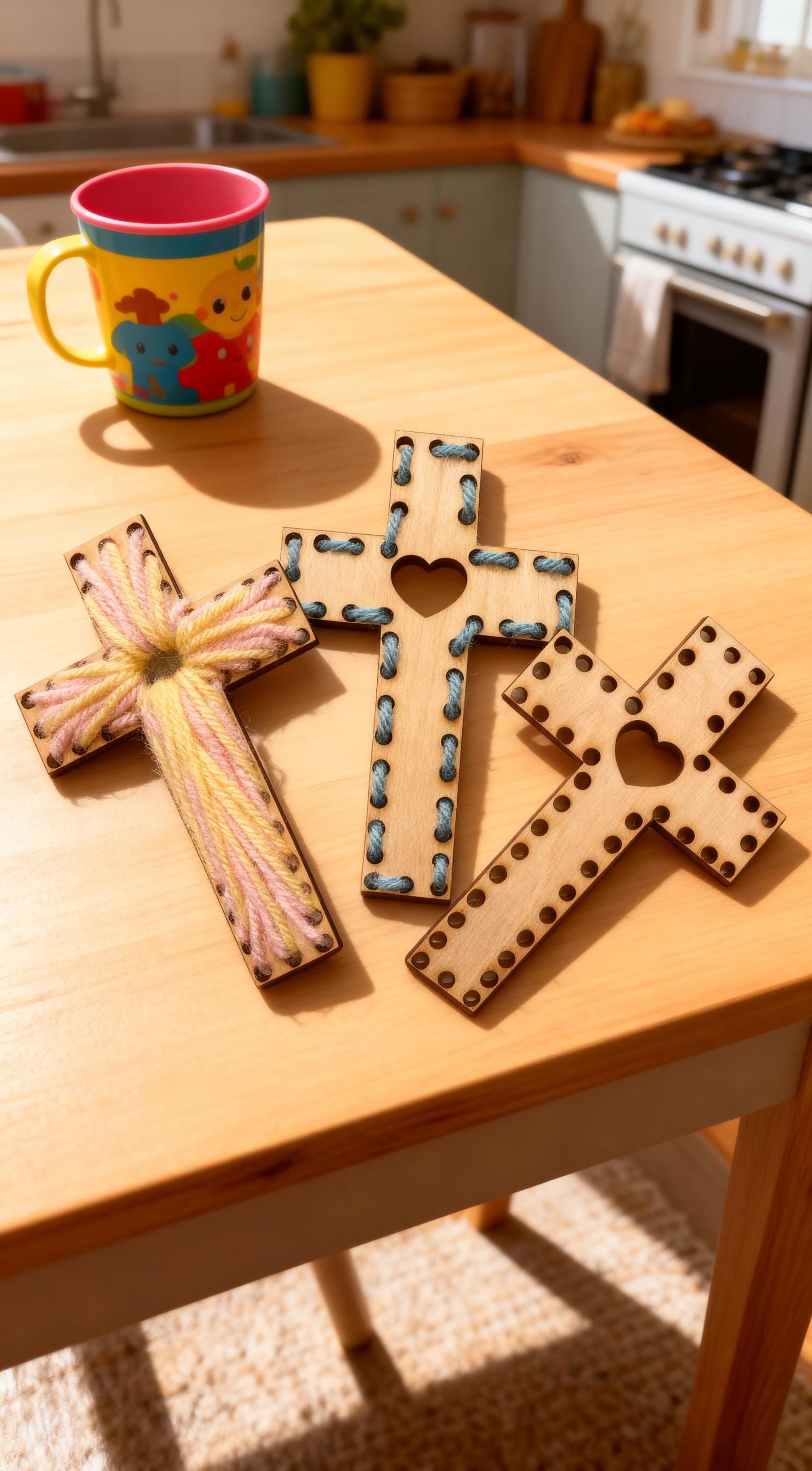 40 DIY Yarn Crafts For Kids 34 Wood Cross Yarn Craft Kit Easter Basket Stuffer, Faith Activity