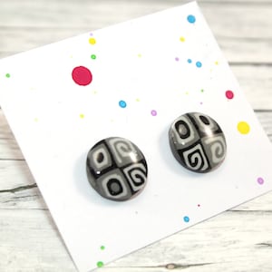 Black stud earrings, black post earrings, tiny black stud earrings, black dot stud earrings, black and white stud earrings, black studs