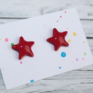 Red star stud earrings, red star earrings, tiny red star stud earrings, red stud earrings, small red star studs