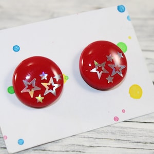 Red star stud earrings, red star earrings, tiny red star stud earrings, red stud earrings, small red star studs