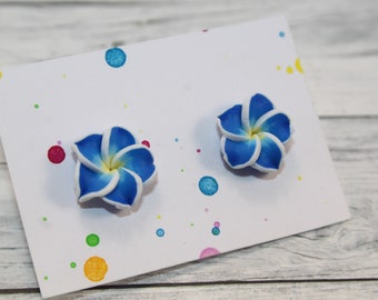 Blue flower stud earrings  turquoise flower stud earrings, blue flower post earrings, blue yellow flower stud earrings