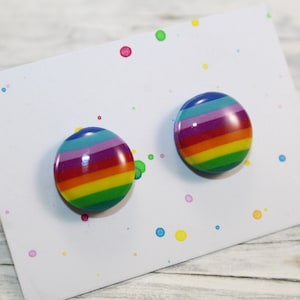 Rainbow Polymer Clay Stud Earrings: Colorful Striped Design