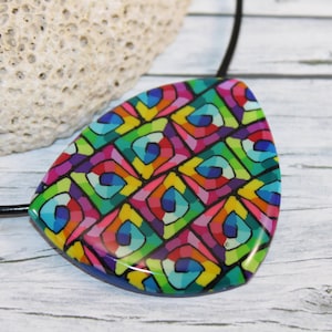 Rainbow Polymer Clay Pendant Necklace: Bohemian Colorful Jewelry
