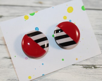 Red stud earrings, red black stud earrings, big red stud earrings, dot red stud earrings, birthdays gift