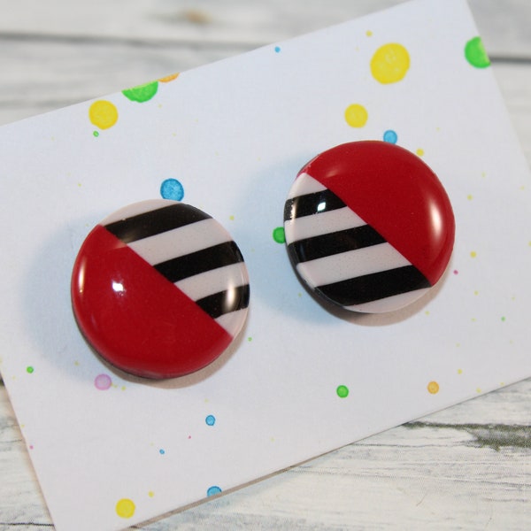 Red stud earrings, red black stud earrings, big red stud earrings, dot red stud earrings, birthdays gift