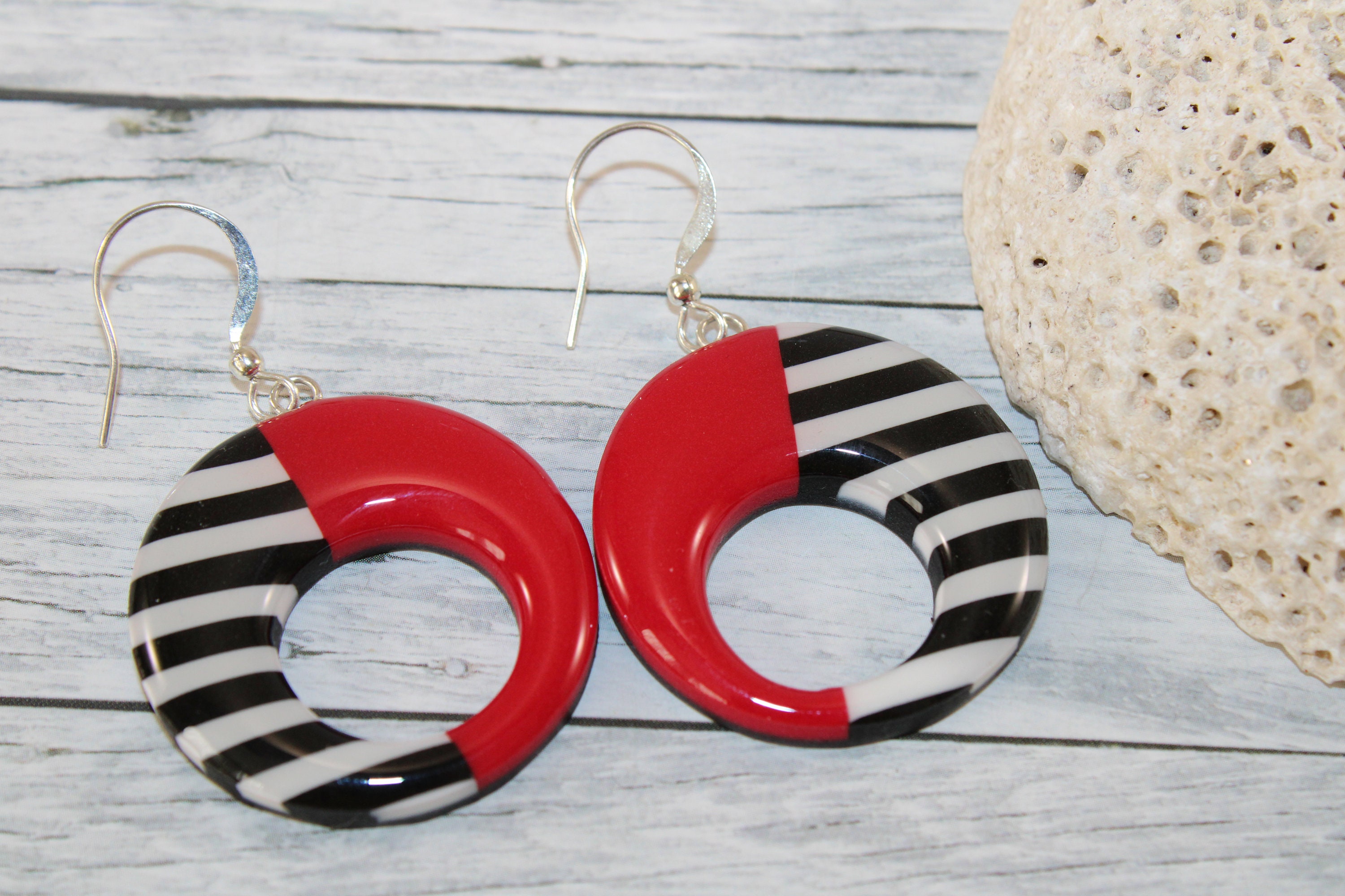 Red black sales and white earrings