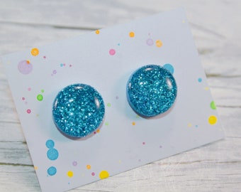 sparkly blue stud earrings blue studs,blue post earrings,blue tiny glitter stud earrings,blue dot earrings, sparkly studs, glitter studs,