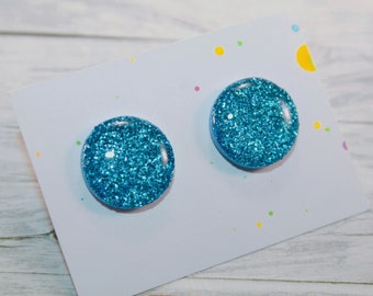 sparkly blue stud earrings blue studs, blue post earrings, tiny blue glitter stud earrings, dot blue earrings, sparkly studs, glitter studs,