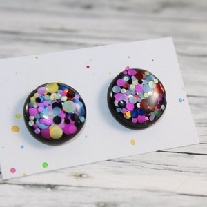 Colorful polka dot stud earrings, multicolor stud earrings, rainbow stud earrings