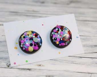 Colorful polka dot stud earrings, multicolor stud earrings, rainbow stud earrings