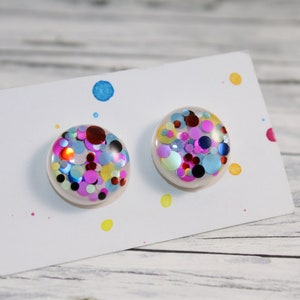 Colorful polka dot stud earrings, multicolor stud earrings, rainbow stud earrings