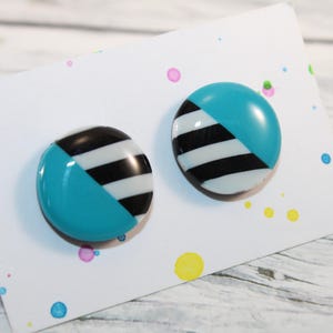 Turquoise Polymer Clay Stud Earrings: Small Blue-Black Resin Jewelry