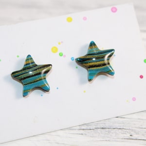 Tturquoise star stud earrings, blue gold star stud earrings, birthdaygift, gift for her