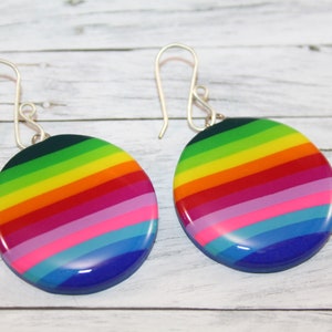 Rainbow earrings, rainbow dangle earrings, rainbow striped earrings, rainbow pendant, rainbow necklace