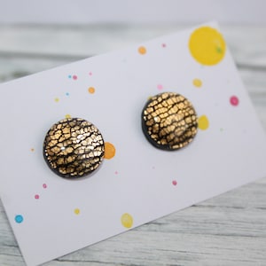 Black sparkly stud earrings, black glitter studs,black gold stud earrings, black shiny post earrings, black gold glitter studs