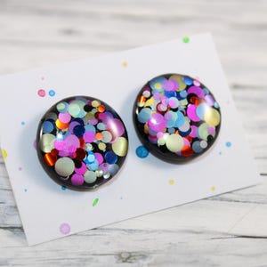 Colorful polka dot stud earrings, multicolor stud earrings, rainbow stud earrings