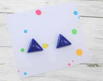 Navy blue stud earrings blue triangle stud earrings, post earrings, tiny blue triangle earrings, blue studs, blue earrings, minimalist blue