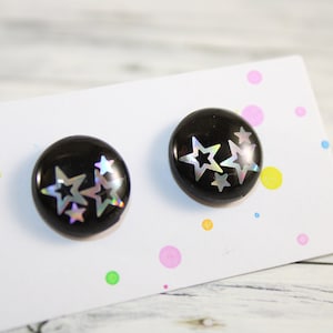 Red and Black Star Stud Earrings: Polymer Clay, Resin Coated