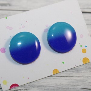 Blue Ombre Polymer Clay Stud Earrings: Lightweight Resin Coated