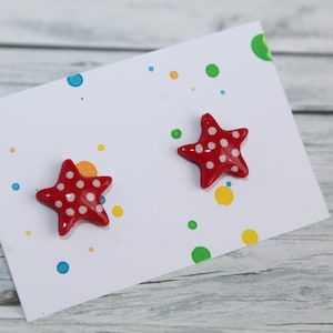 Red star stud earrings, post star earrings, tiny red star stud earrings, red stud earrings, small red star studs