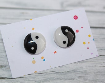 Yin yang studs, yin yang stud earrings, black and white stud earrings, post earrings, tiny stud earrings, dot earrings, striped studs