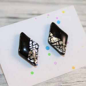 Silver stud earrings, Black stud earrings, silver studs, black studs, tiny black silver studs, black rhombus studs, geometric studs