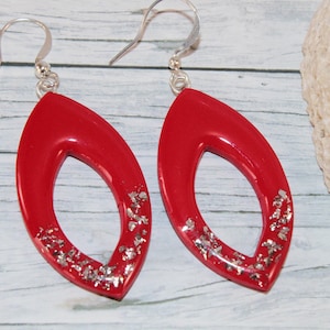 Red silber glitter earrings, red dangle earrings, red drop earrings, red long earrings,red statement earrings, red minimalist earrings
