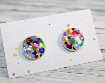 Gepunktete Ohrstecker, Regenbogen Ohrstecker, Gepunktete Stecker, Regenbogen Stecker