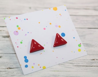 Red stud earrings red triangle stud earrings, post stud earrings, tiny stud earrings, red studs, red earrings