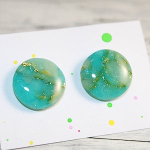 blue stud earrings, sparkly turquoise stud earrings, blue turquoise earrings, glitter turquoise earrings, bluish greenish earrings