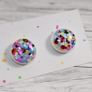 Colorful polka dot stud earrings, multicolor stud earrings, rainbow stud earrings