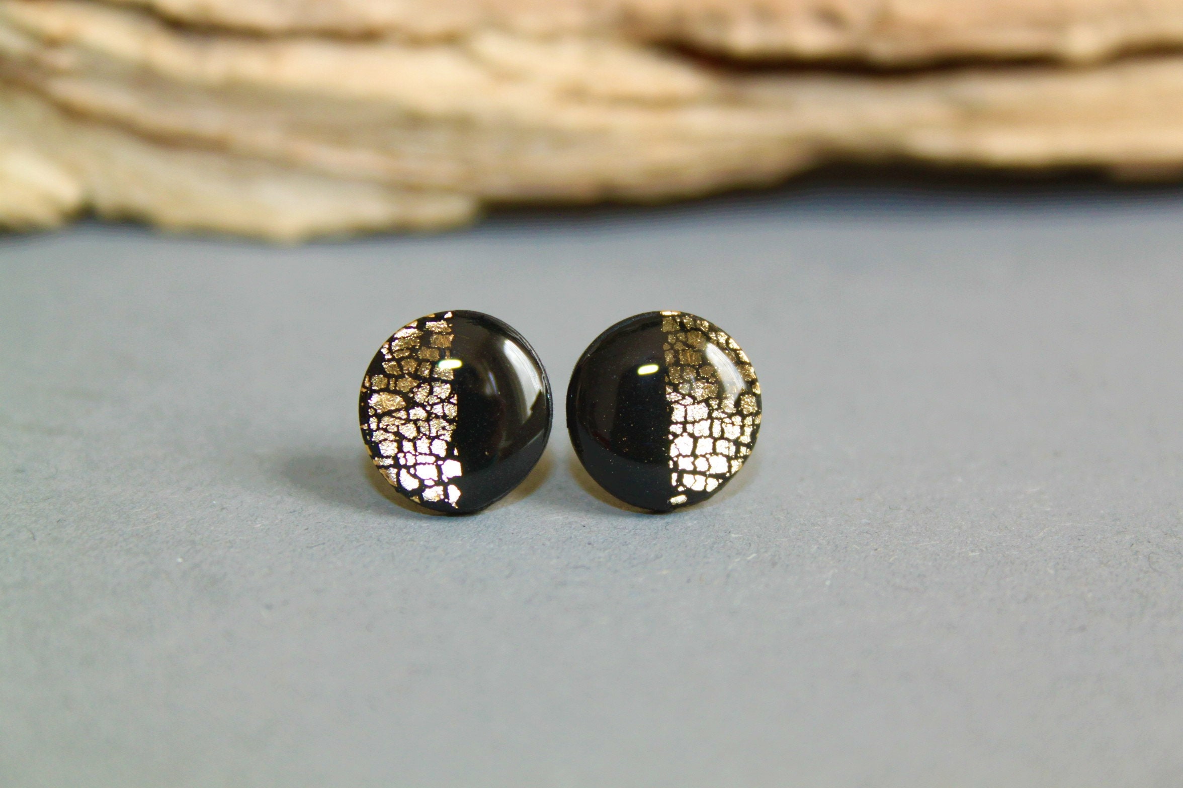 Black stud earrings gold stud earrings black studs gold studs Etsy