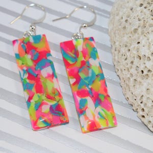 Neon earrings, big neon earrings, neon statement earrings, neon dangle earrings, pink neon earrings, orange neon earrings, neon jewelery