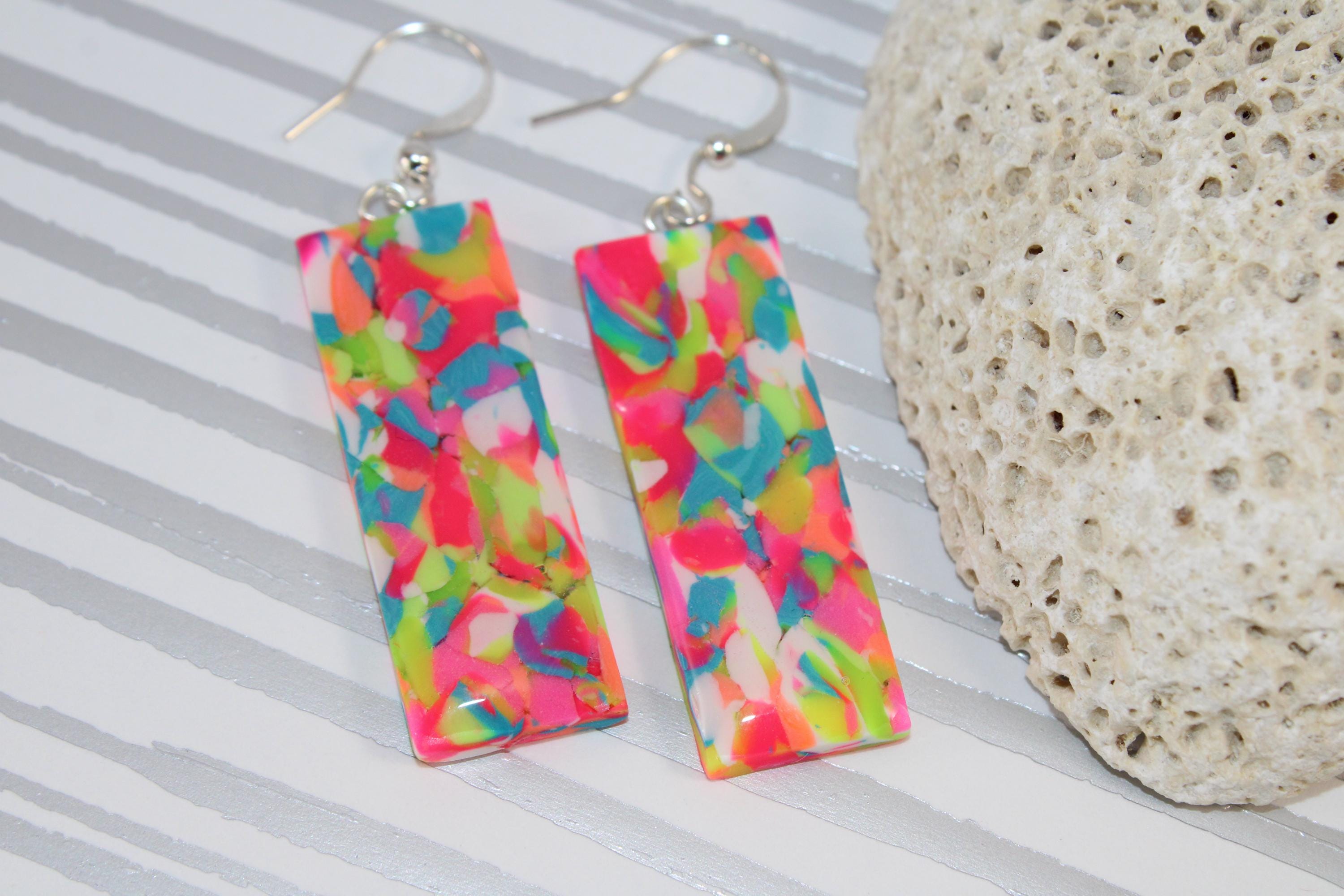 Neon earrings, big neon earrings, neon statement earrings, neon dangle earrings, pink neon earrings, orange neon earrings, neon jewelery