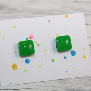 Green Polymer Clay Square Stud Earrings: Lightweight Resin Jewelry