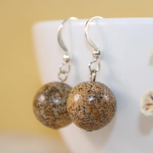 Brown jasper earrings,natural gemstone earrings, jasper gemstone earrings, gemstone sphere earrings, gemstone bead earrings