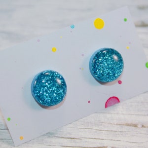 sparkly blue stud earrings blue studs, blue post earrings, tiny blue glitter stud earrings, dot blue earrings, stud earrings for girls