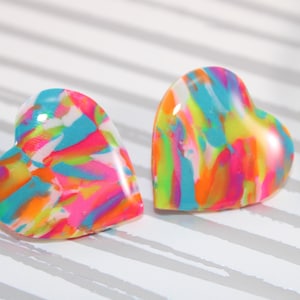 Neon hear stud earrings, neon heart stud earrings, neon heart studs, big neon heart earstuds, birthday gift