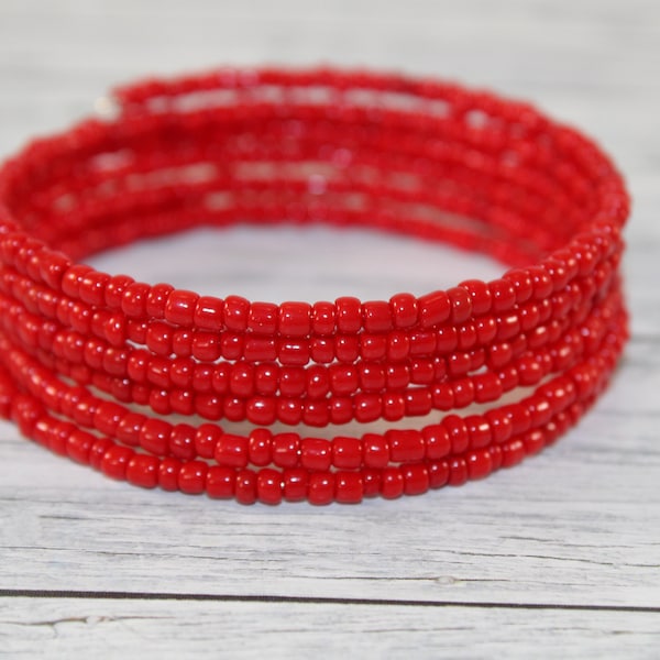 Rotes Armband, Memory Wire Draht Armband Wickelarmband Spiraldraht rotes Armreif Speicherdraht