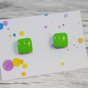 Neon Green Polymer Clay Stud Earrings: Tiny Square Earstuds