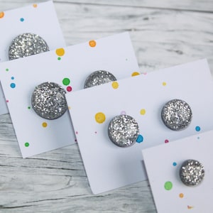 sparkly silver stud earrings,shiny silver studs, glitter earrings, tiny glitter stud earrings, dot glitter earrings, sparkly studs