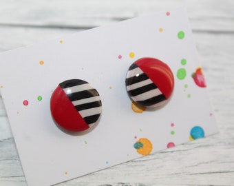 Red stud earrings, red post earrings, tiny red stud earrings, dot red stud earrings, small red studs, red black stud earrings, red studs